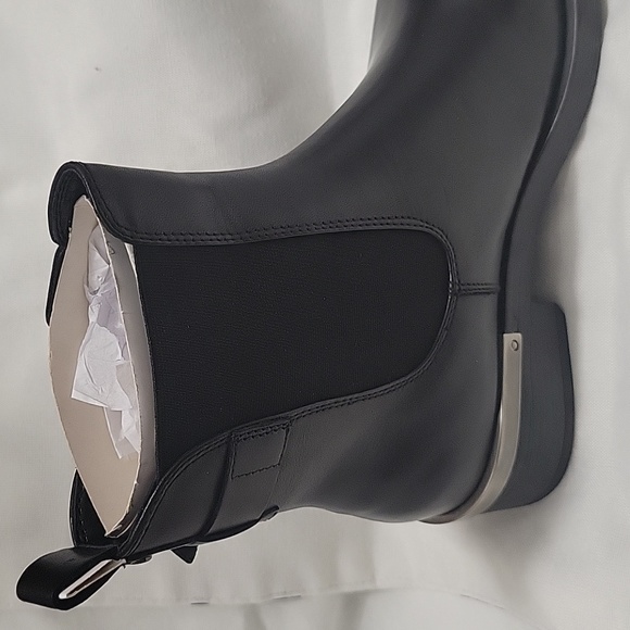 Black Heeled Ankle Boots With Silver Trim At Heel Ankle For Womens - Picture 7 of 8